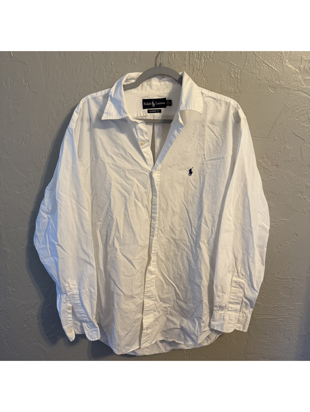 Ralph Lauren Mens Large White Long Sleeve Button Down Shirt Classic Fit Logo